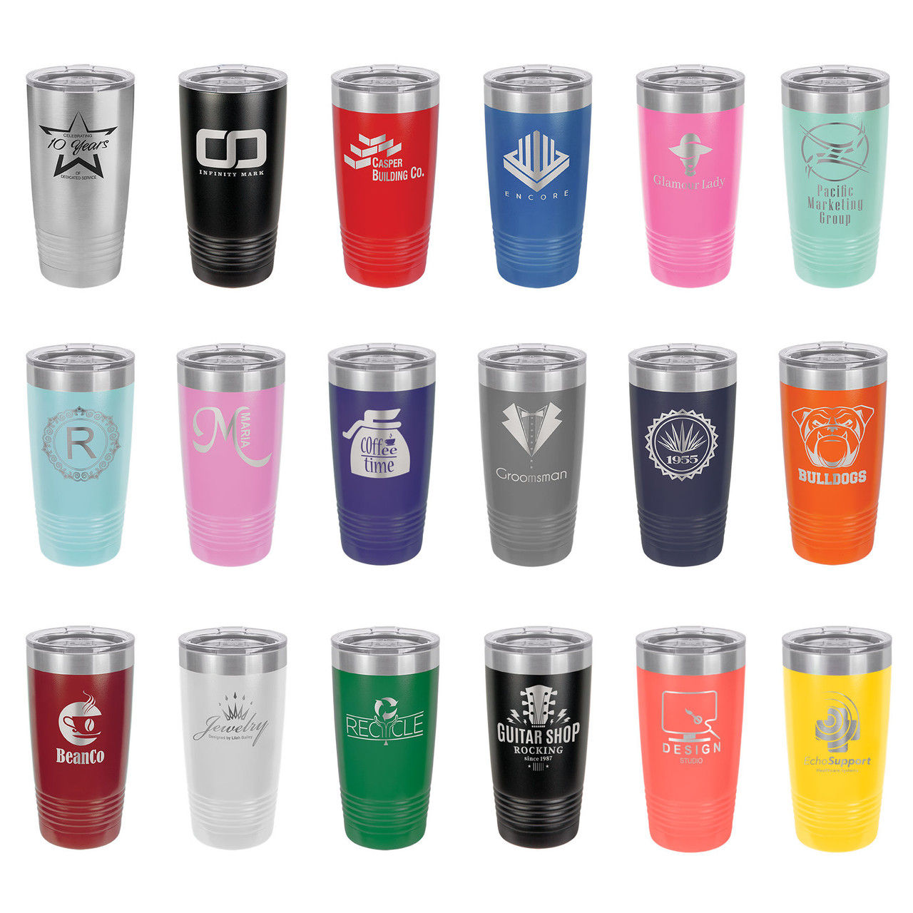 Polar Camel 20 oz. White Ringneck Vacuum Insulated Tumbler w/Clear Lid