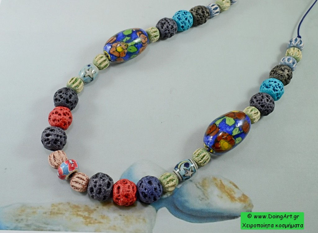 Κολιέ "Θαλασσογραφία" με κεραμικά Λουλούδια