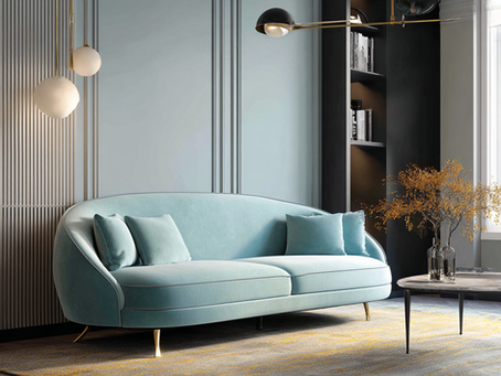 A light blue couch, exemplifying sofa offers