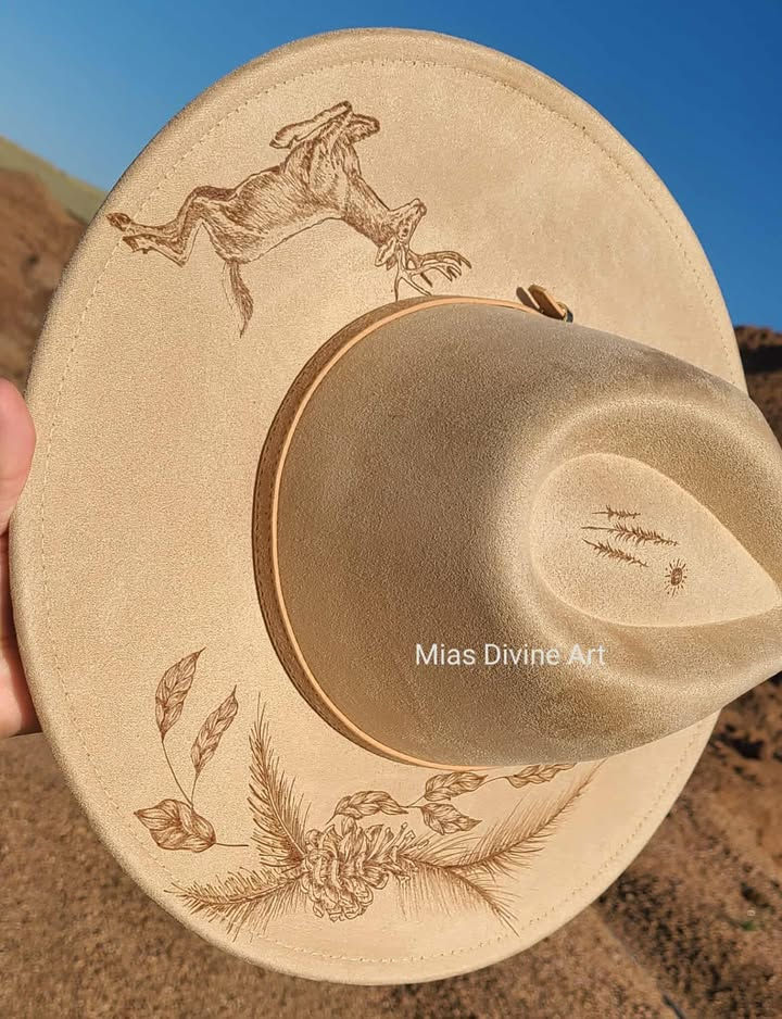 Thumbnail: Custom Hand Burned Deer and Pinecone Hat Back