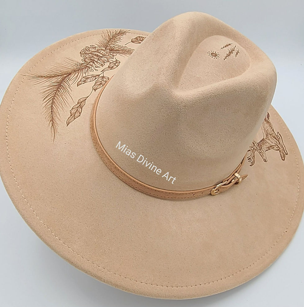 Thumbnail: Custom Fedora Hand Burned Deer and Pinecone Hat Front Side