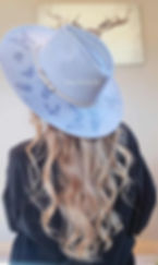 Hand Burned Butterfly Blue Flat Brim Model Side