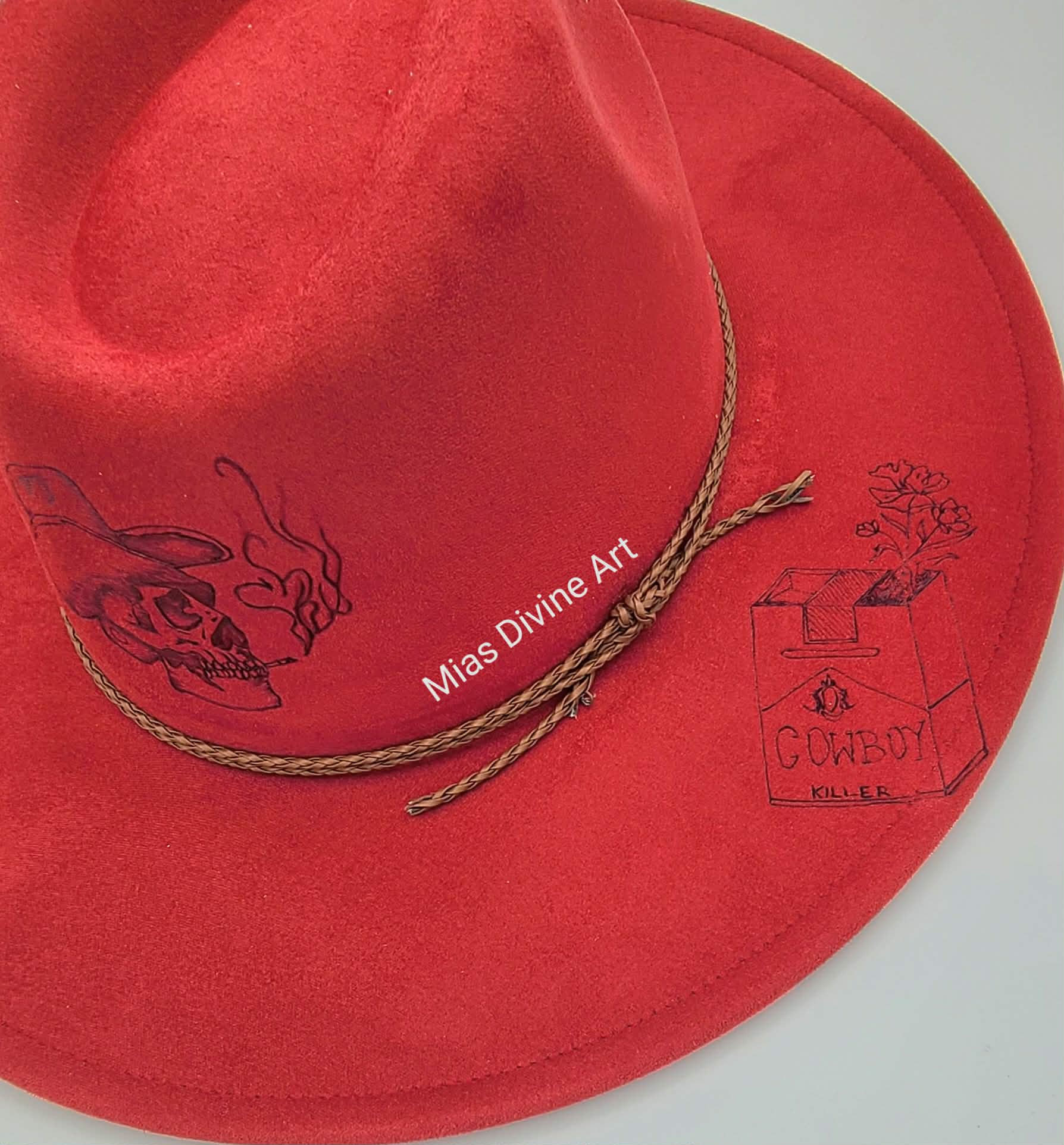 White Background Cherry Red Flat Brim Cowboy Killer Back Side