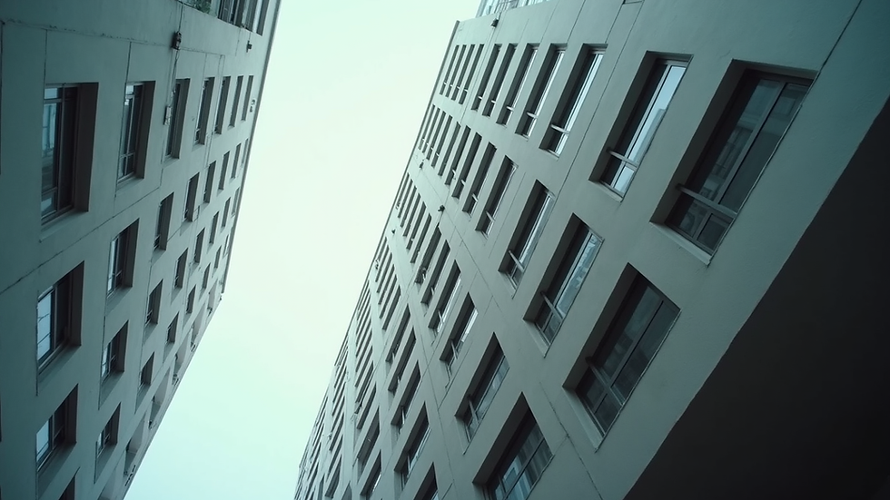 Eye-level view of a modern apartment building