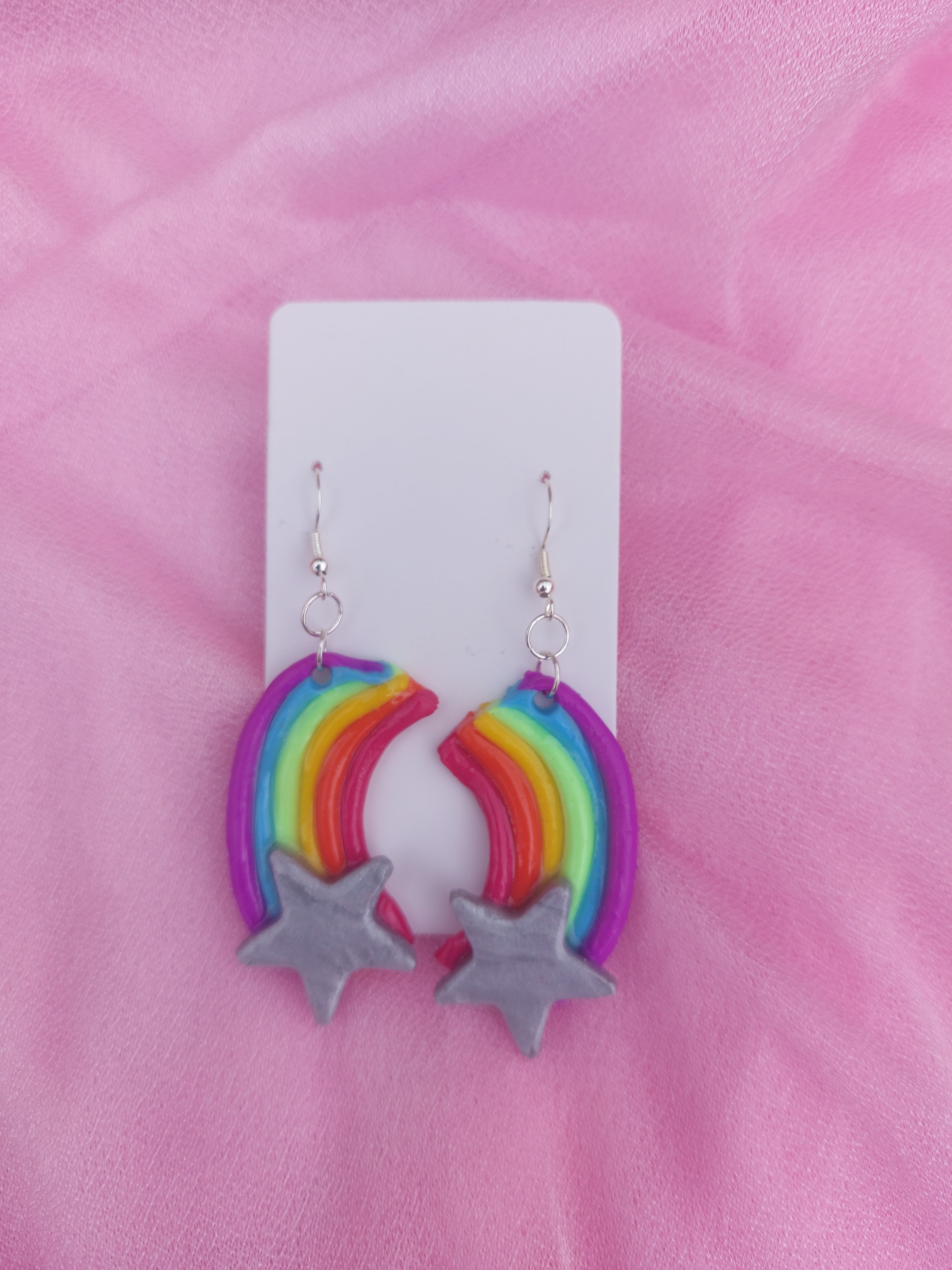 🌈✨ Pride 2025 Rainbow Shooting Star Earrings – Handmade Polymer Clay + UV Resin