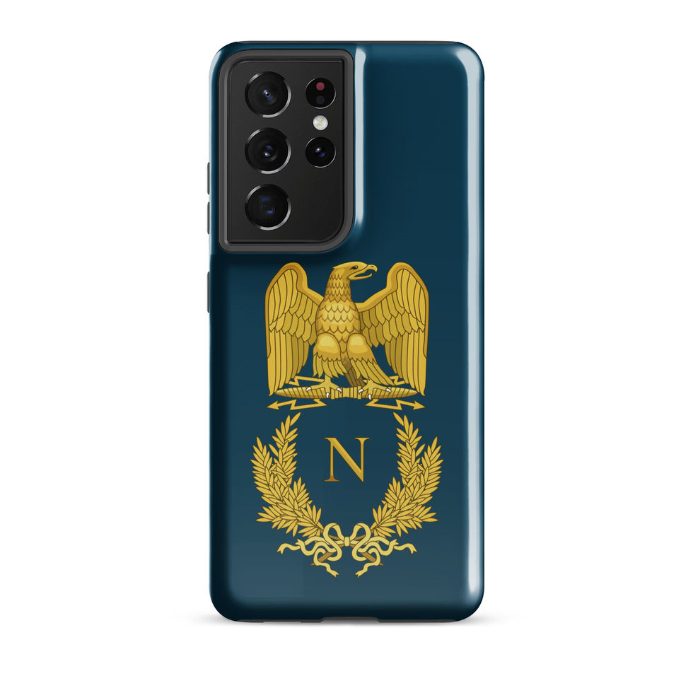 A tough case for a Samsung Phone in blue color with the Symbol of Napoleon as well as the Golden Eagle. Galaxy S21