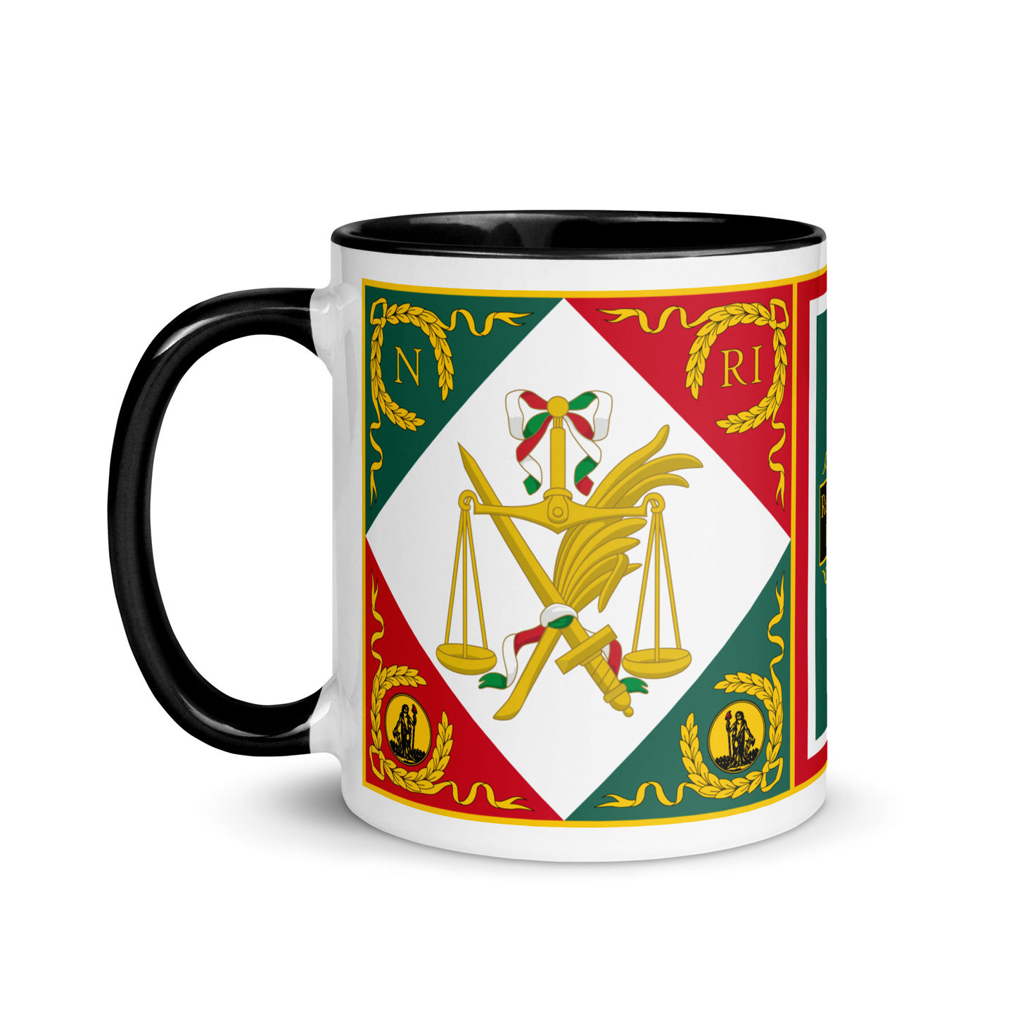 Black Mug with the Coat of Arms of the Italian Republic that was founded in 1802 by Napoleon