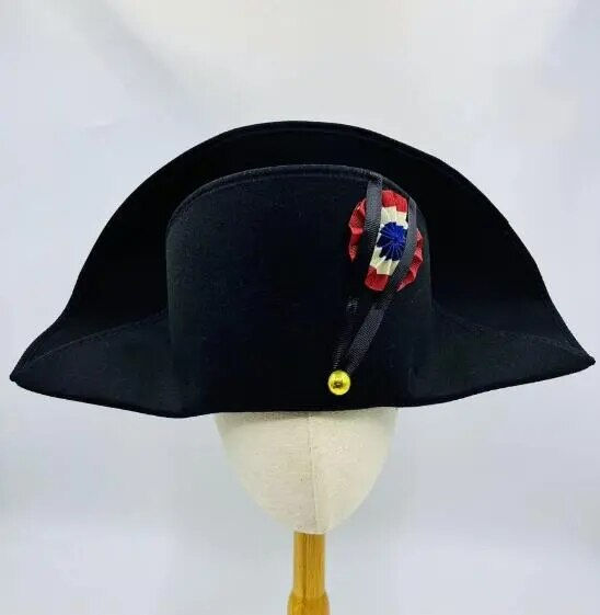 Napoleons Bicorne Hat, a precise replica that mirrors the Hat that Joaquin Phoenix wears in the Napoleon Movie. Frontal.