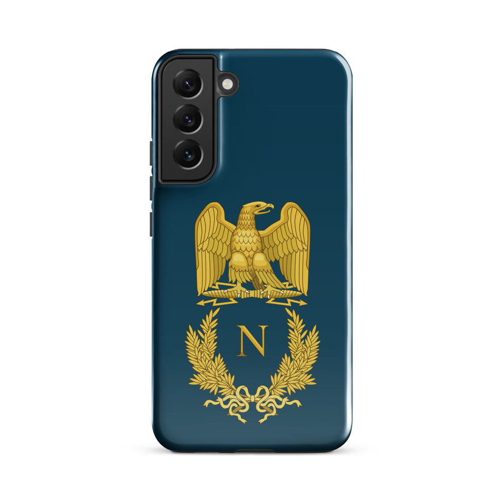 A tough case for a Samsung Phone in blue color with the Symbol of Napoleon as well as the Golden Eagle. Galaxy S21