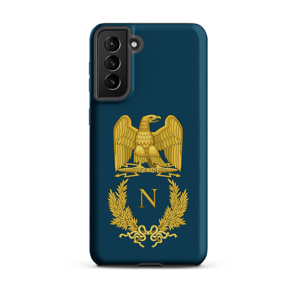 A tough case for a Samsung Phone in blue color with the Symbol of Napoleon as well as the Golden Eagle. Galaxy S21