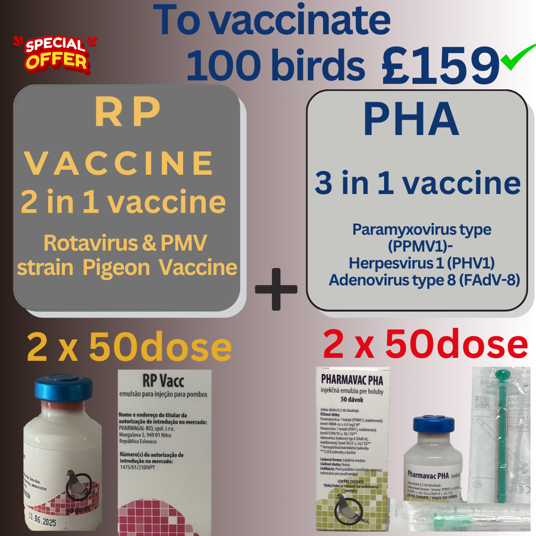 RP  Rotavirus 2 in 1  vaccine and PHA 3 in 1 vaccine. 100 Birds.