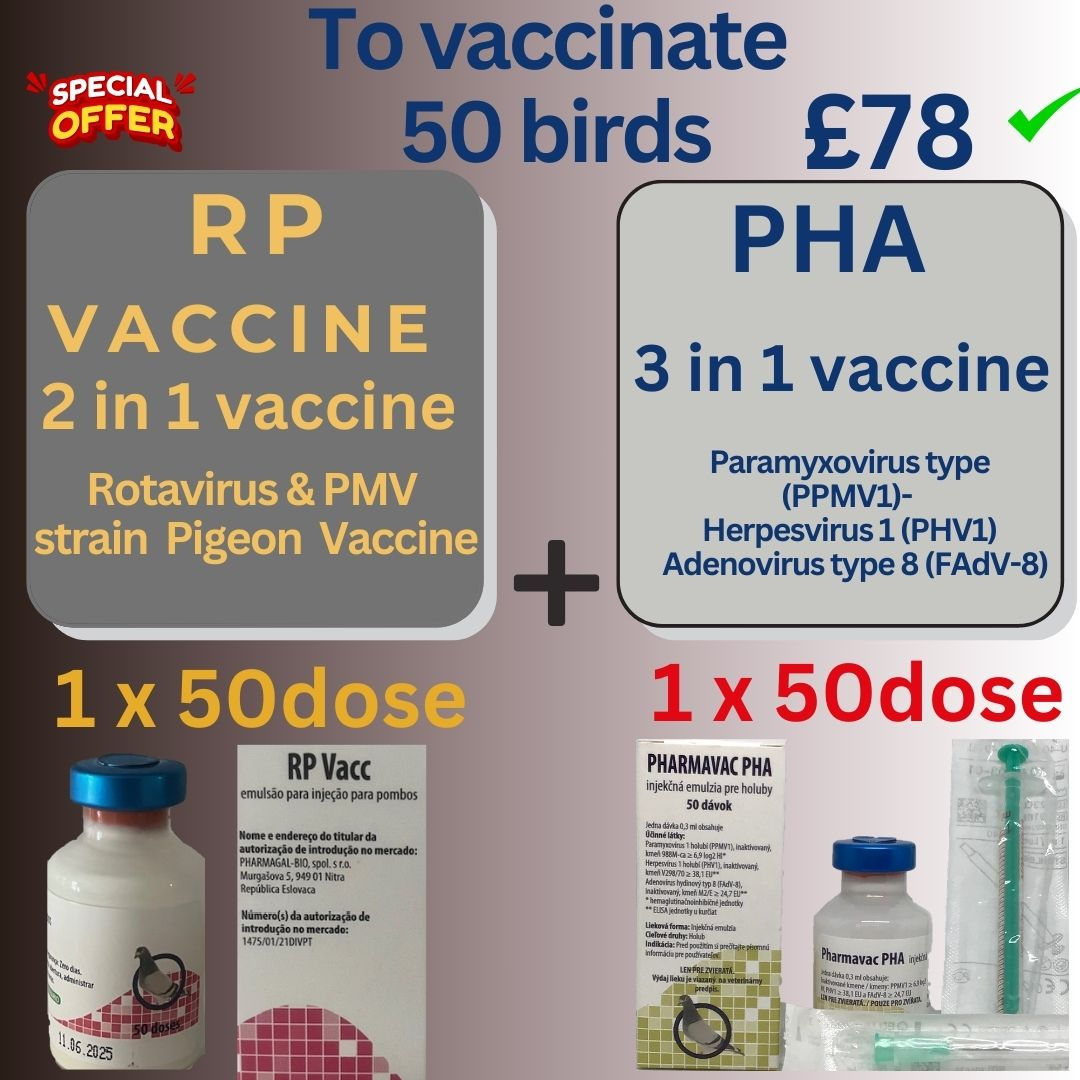 RP Rotavirus 2 in 1 vaccine and PHA 3 in 1 vaccine. 50 Birds.