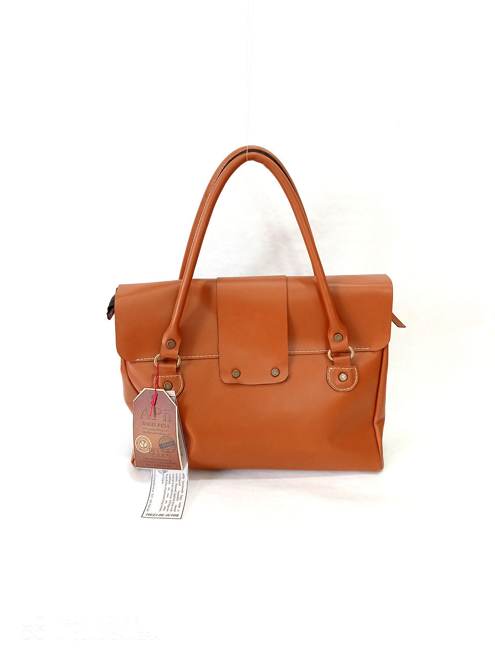 Thumbnail: Custom Leather Shopper Bag - Shoulder Bag - Rigid Handles - L Size