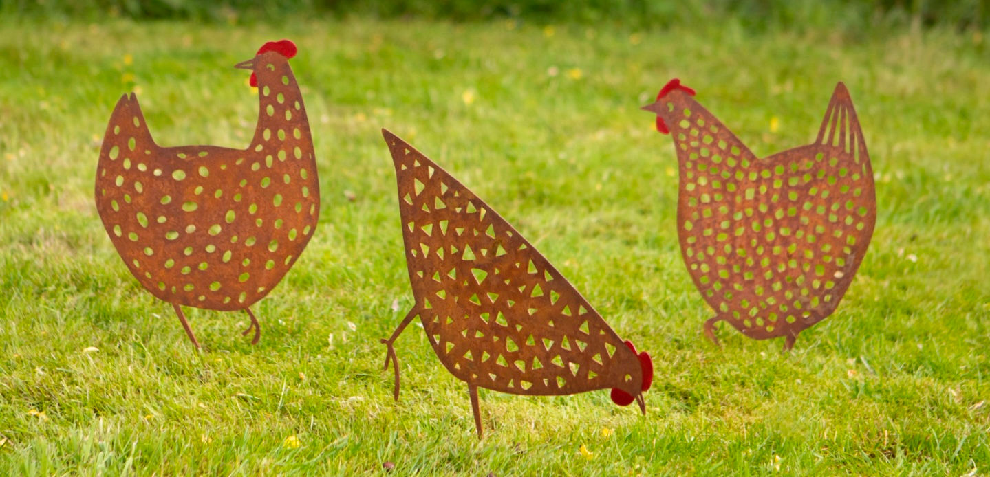 Set of three rustic chickens - Metal