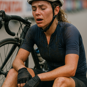 Female cyclist recovering after race