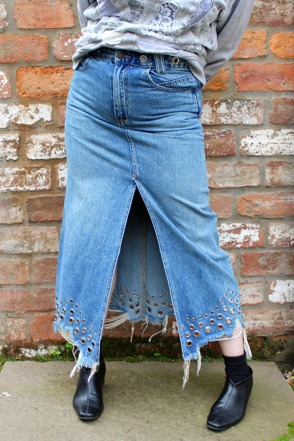 Thumbnail: Eyelet Denim Skirt