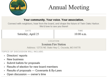 Annual Meeting - April 25th 10am