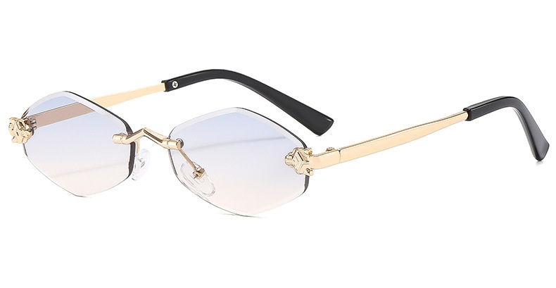 Thumbnail: Vintage Rimless Diamond Cut Sunglasses Women Retro Y2K Geometric Gold Shades