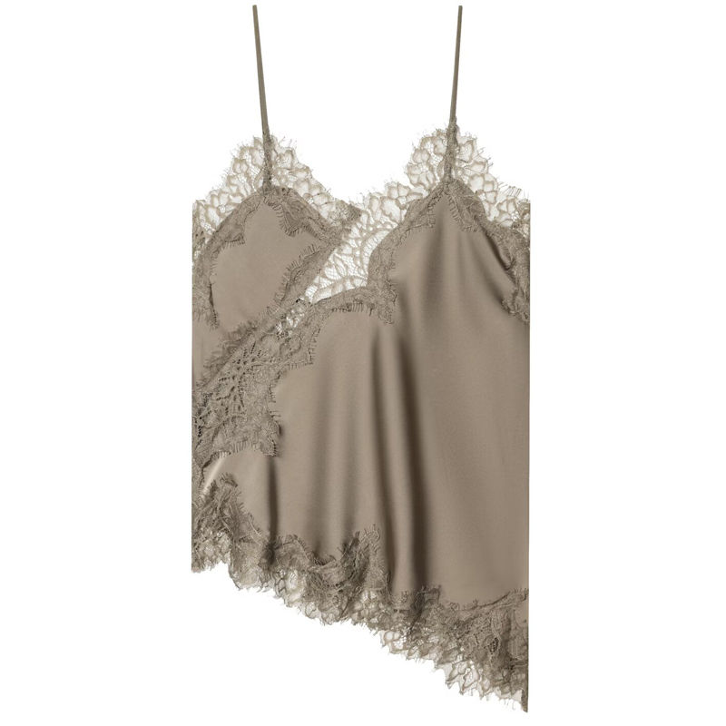 Thumbnail: HXAO 2025 taupe lace trim asymmetrical slip tank top