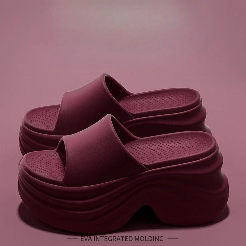 YNPO thick sole non-slip platform slippers in maroon
