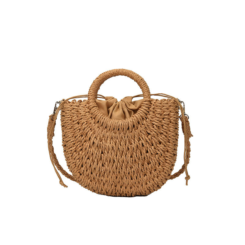Thumbnail: Handwoven Straw Rattan Half-Moon Beach Handbag Large Capacity Women Summer Hollo