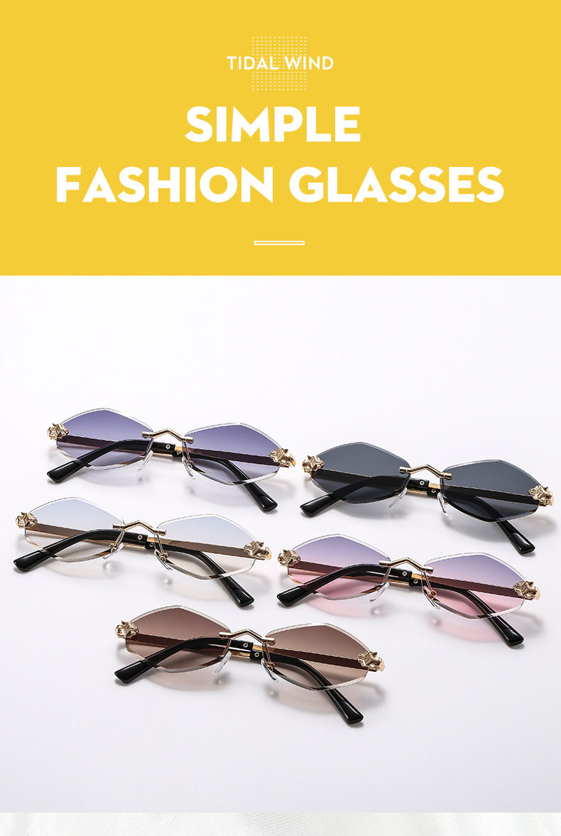 Thumbnail: Vintage Rimless Diamond Cut Sunglasses Women Retro Y2K Geometric Gold Shades