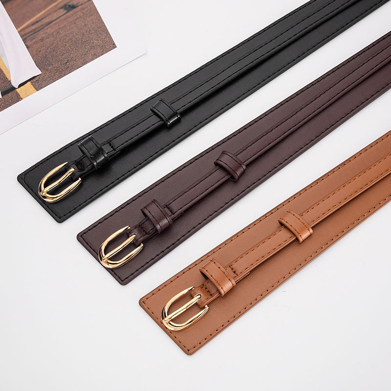 Elegant double wrap waist belts in black, brown, and tan