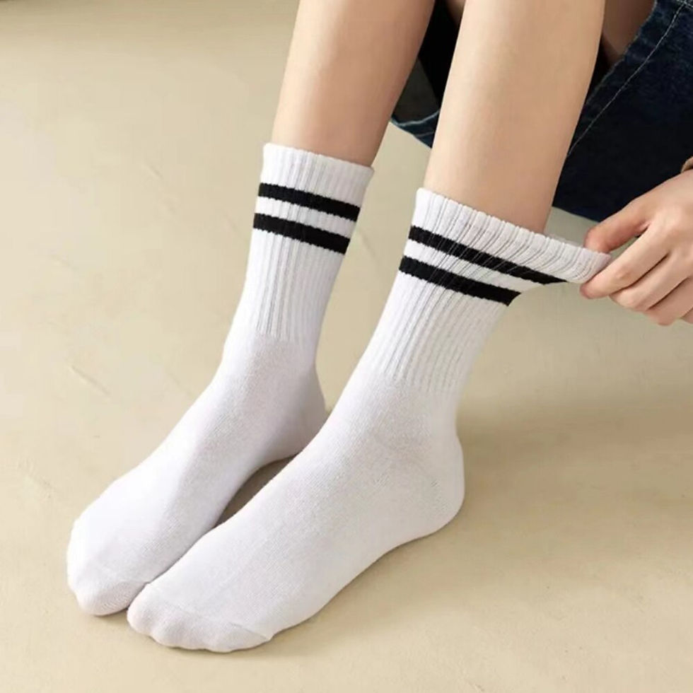 Thumbnail: 5/6/10 Pairs Women's Mid Socks Solid Color Breathable Comfortable In Autumn Wint