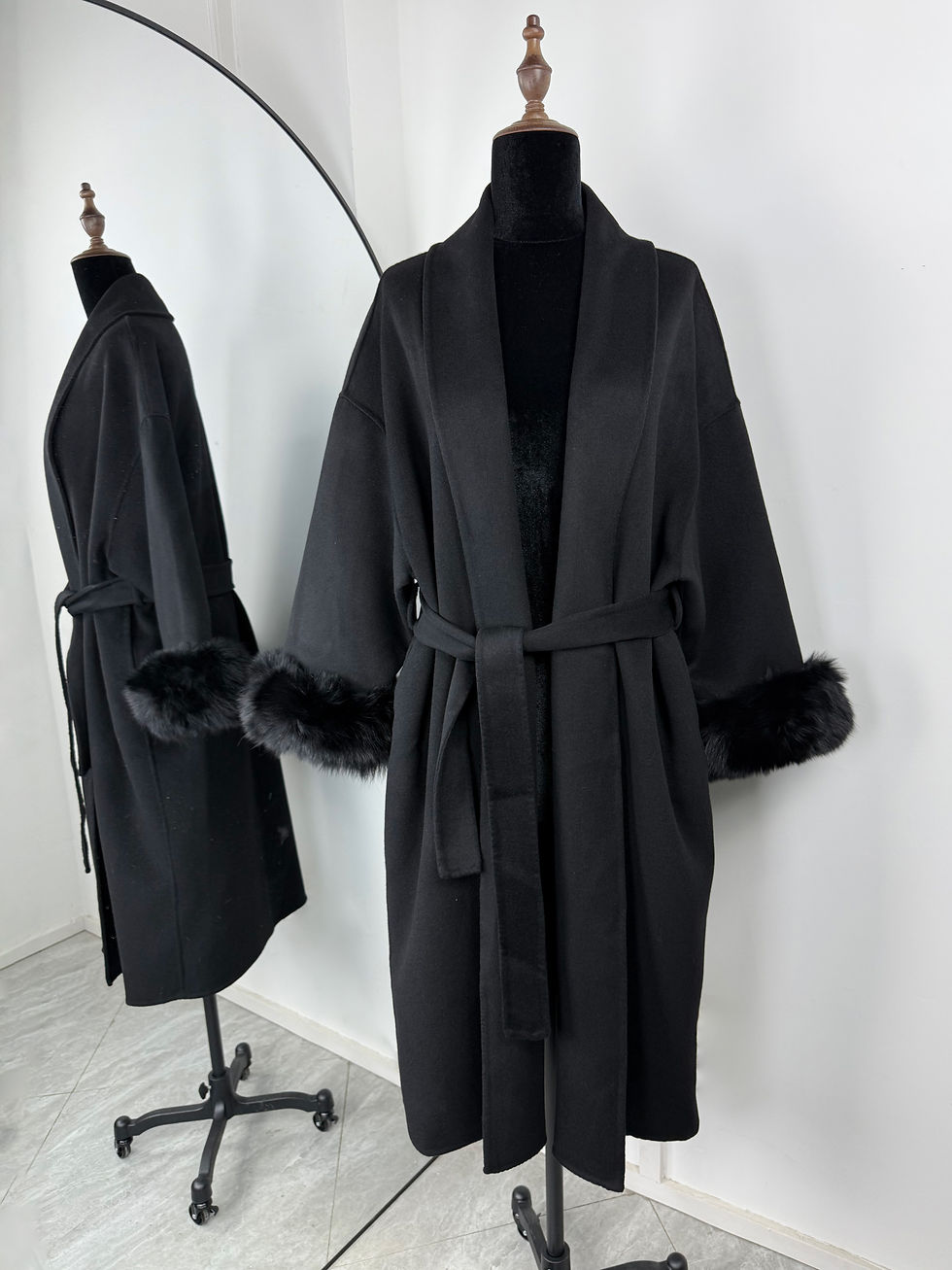 Thumbnail: Sophia Belted Faux Fur Cuff Coat