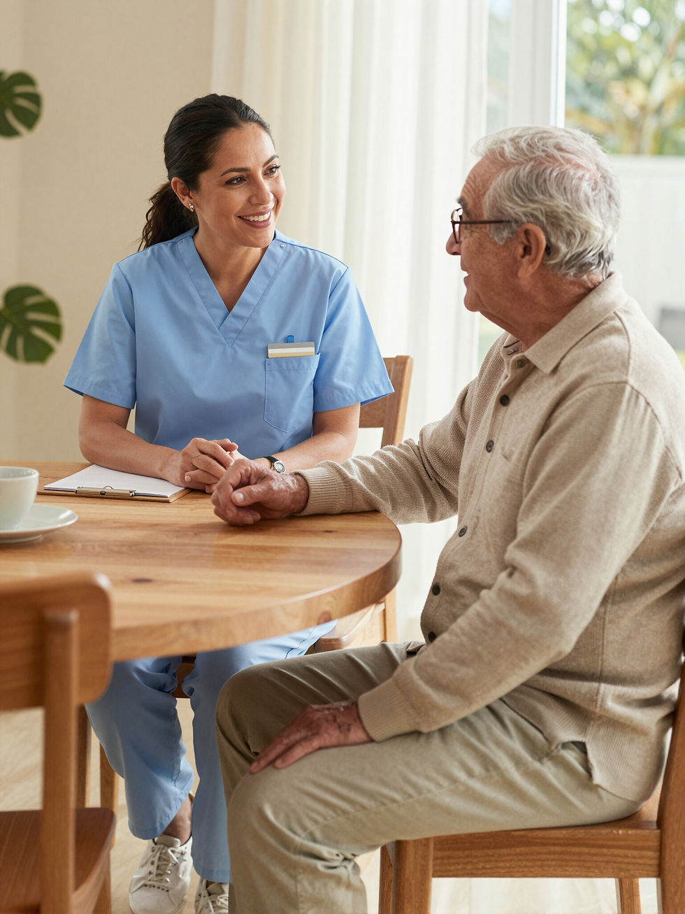 Compassionate caregiver assisting a senior at home