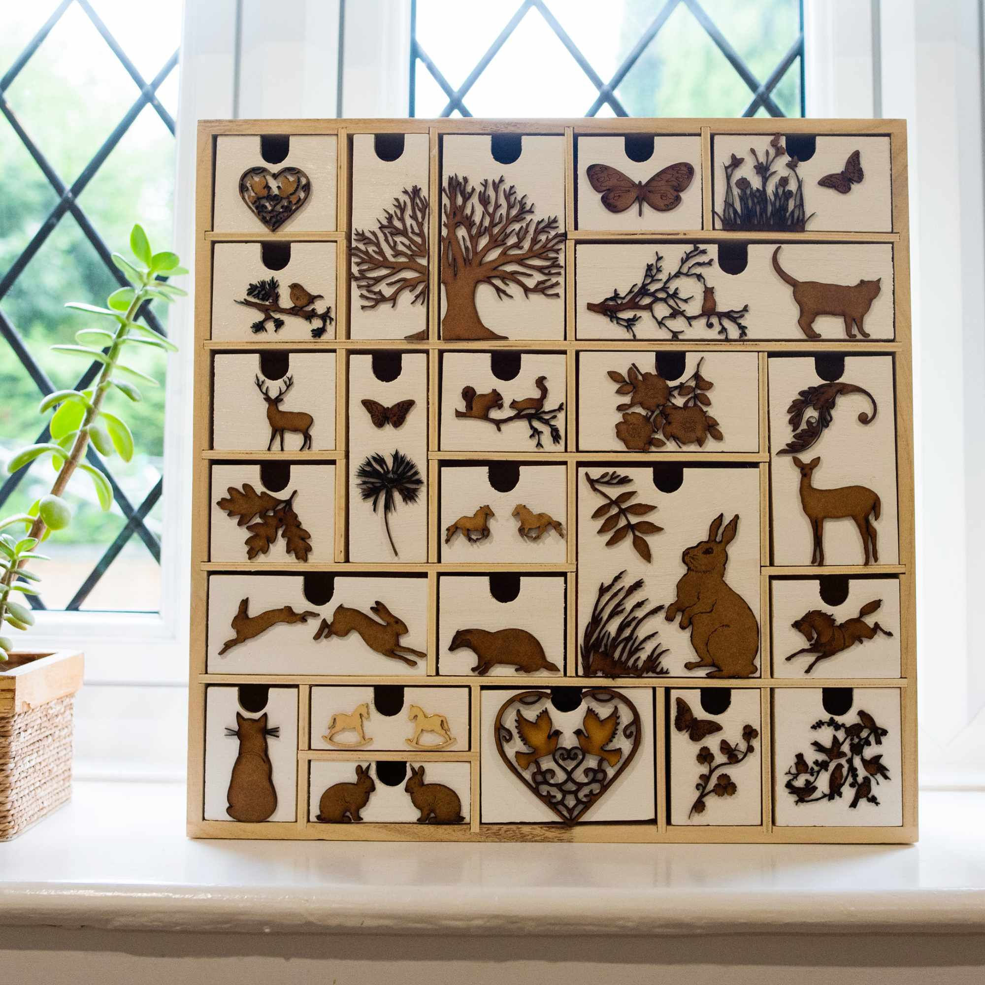 Hand Decorated Large Wooden box with 24 Drawers