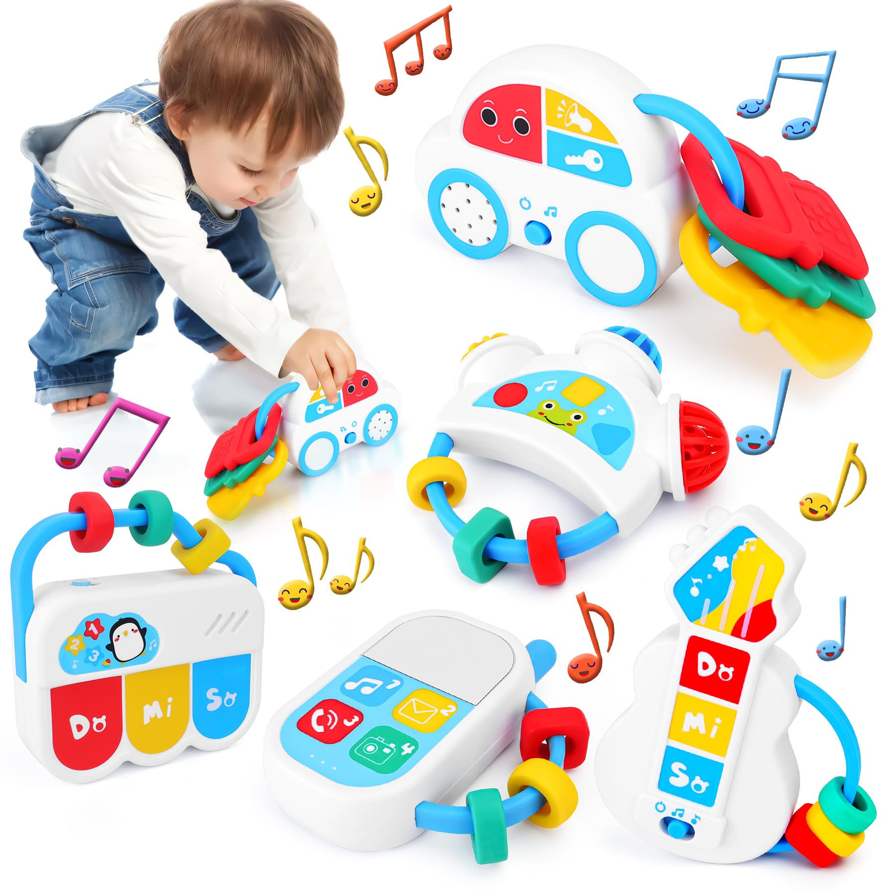 5-Piece Baby Sensory & Teething Toy Set – Rattles & Musical Toys