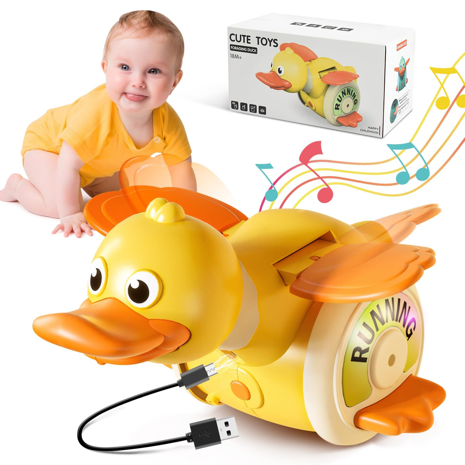 Running Duck Baby Toy – Lights & Music | 6–12 Months