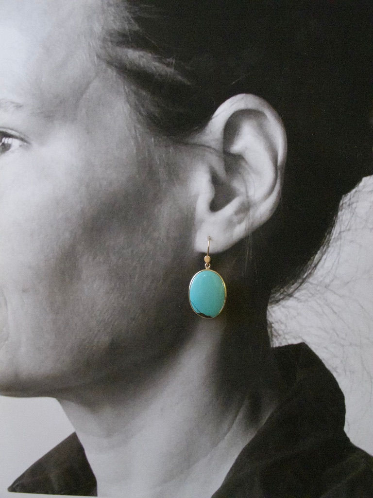 Thumbnail: Clear turquoise oval cabochon earrings