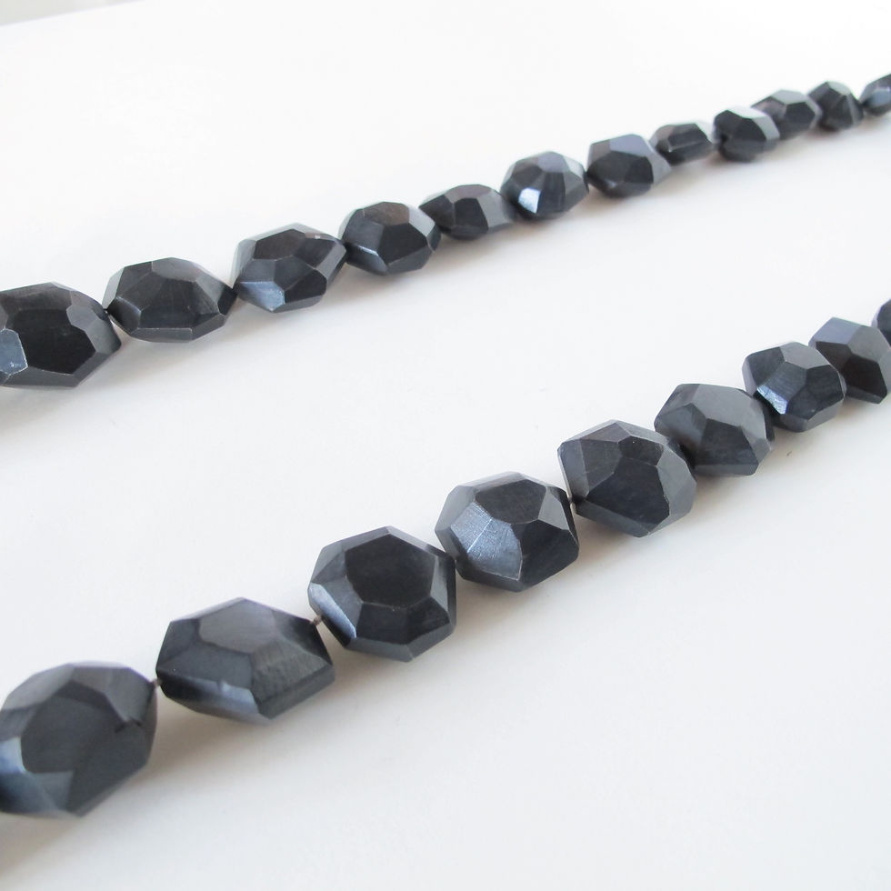 Thumbnail: Blackened & Faceted Long Wood Bead Necklace