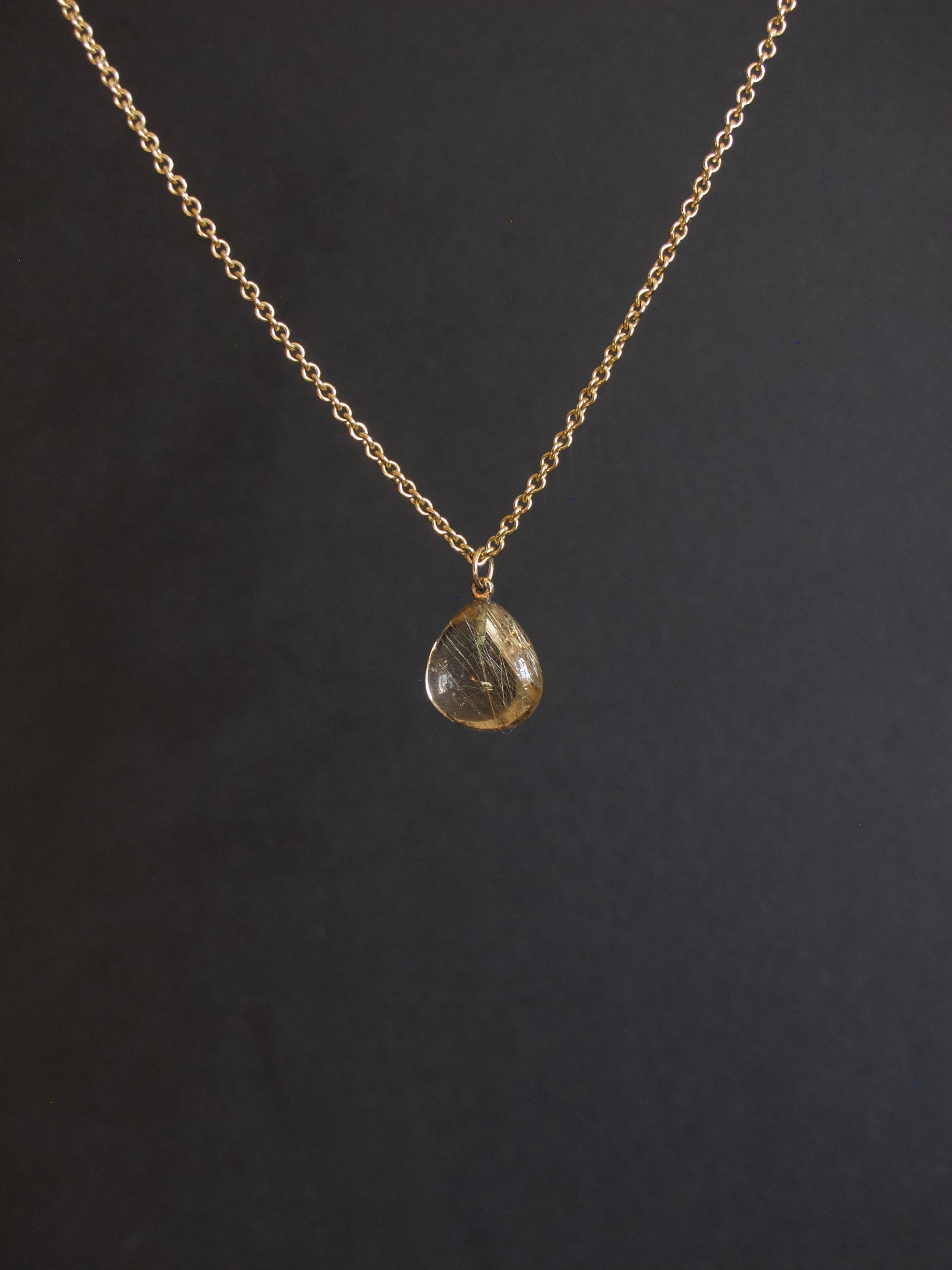 Rutilated quartz pendant on 14k cable chain