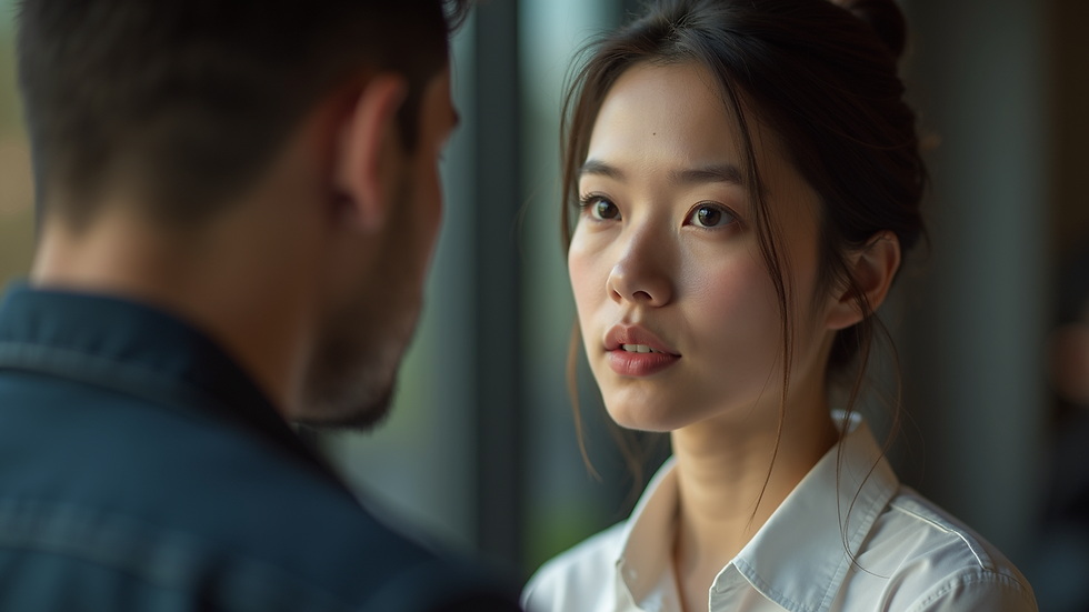 Close-up view of a person listening attentively during a conversation