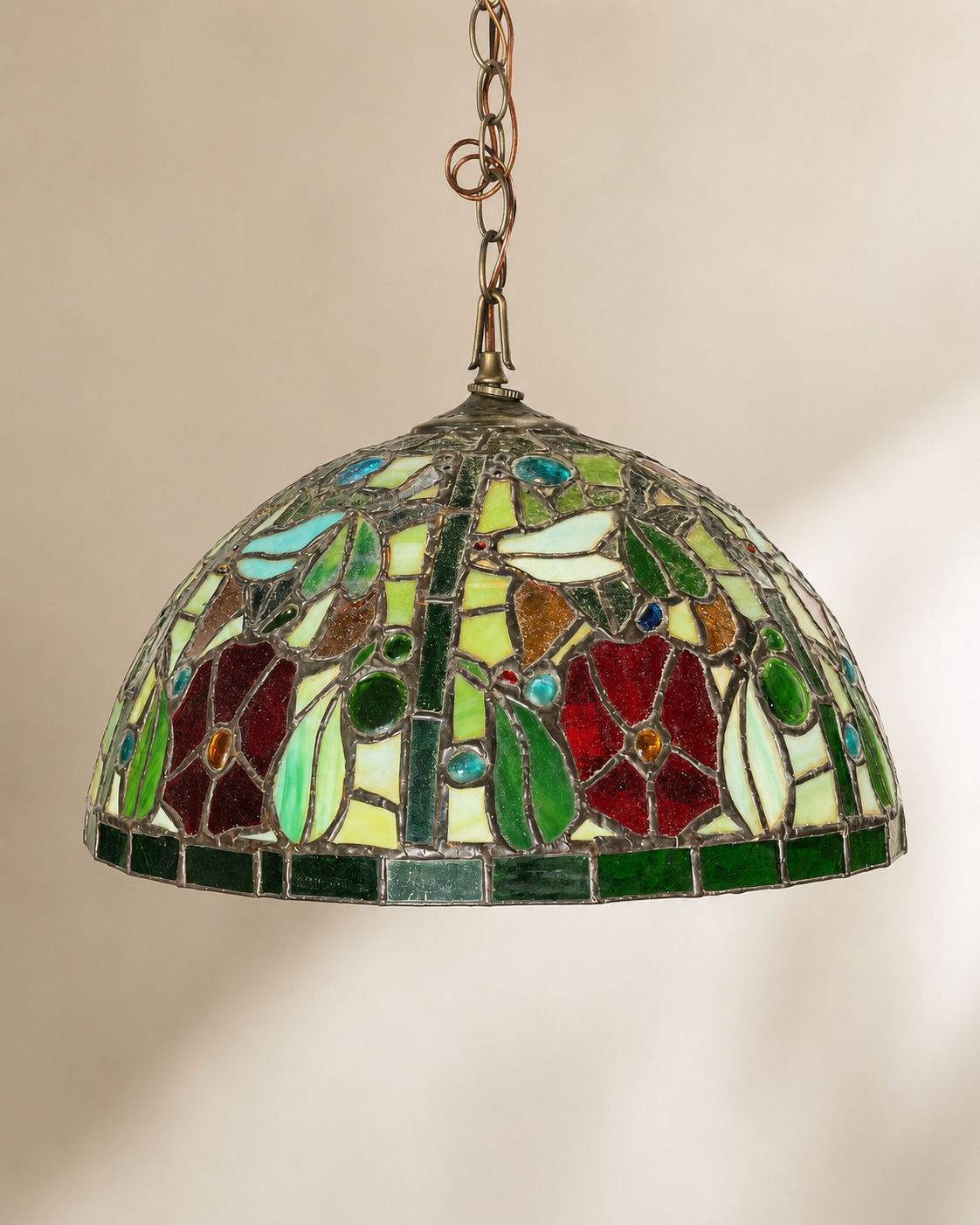 Tiffany-Style Floral Stained Glass Hanging Pendant