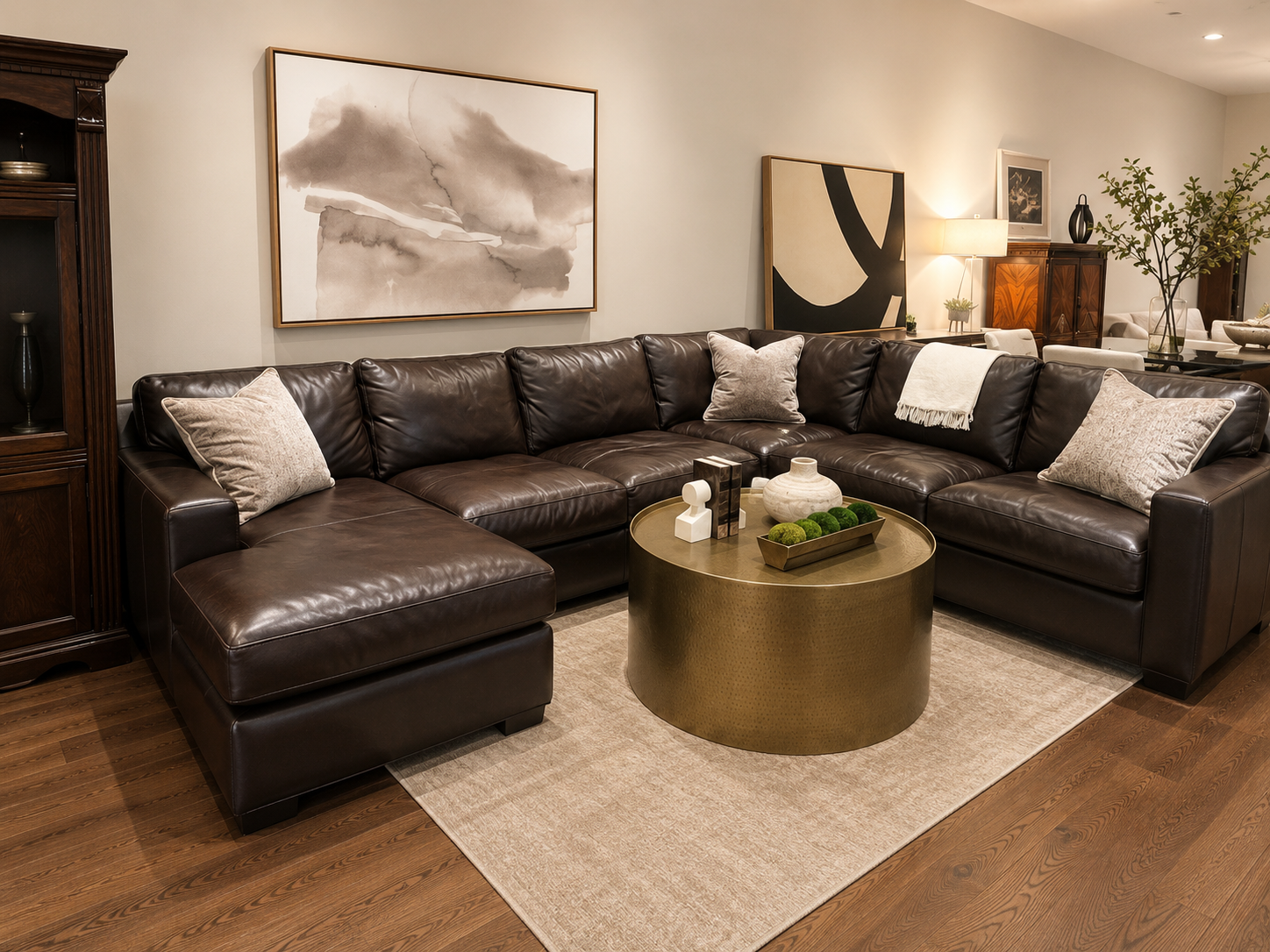 Crate & Barrel 4-Piece Modular Chocolate Brown Leather Sectional