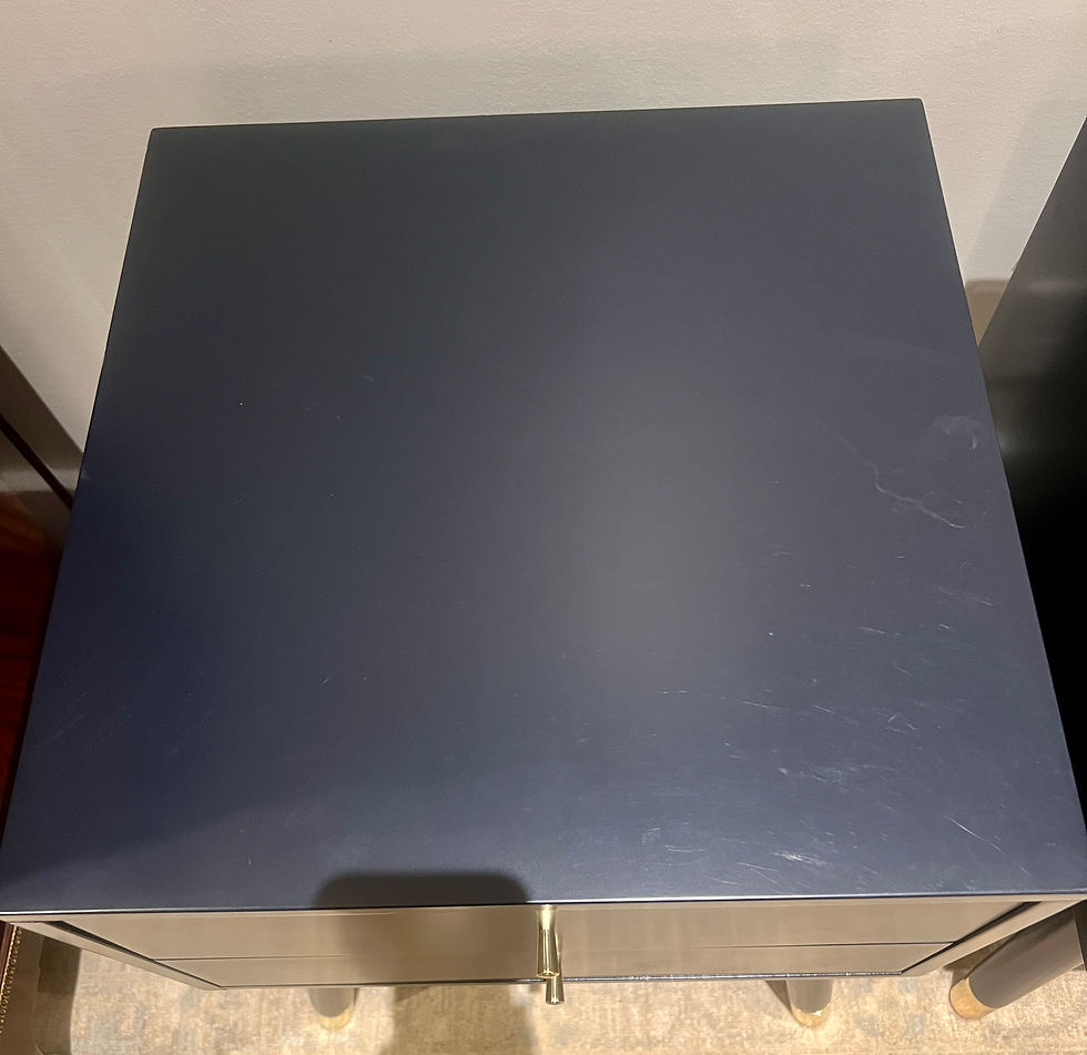 Thumbnail: Pair of Navy/Gold Mid-Century 2-Drawer Nightstands