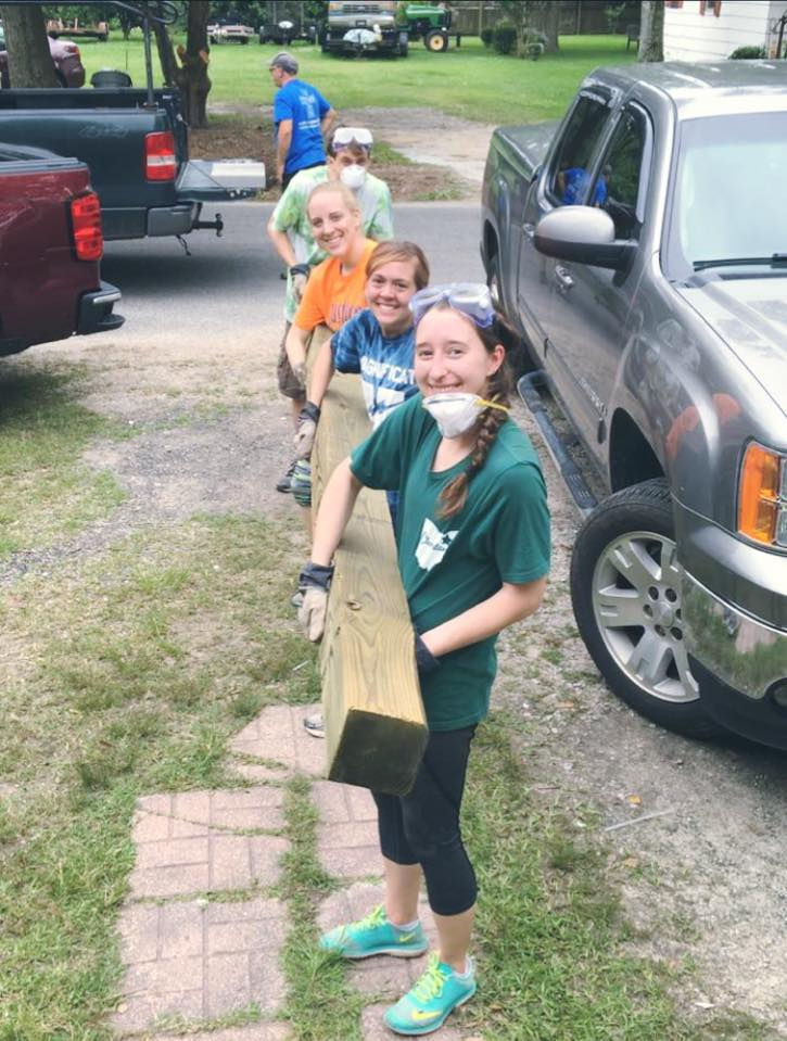 Assisting with construction.