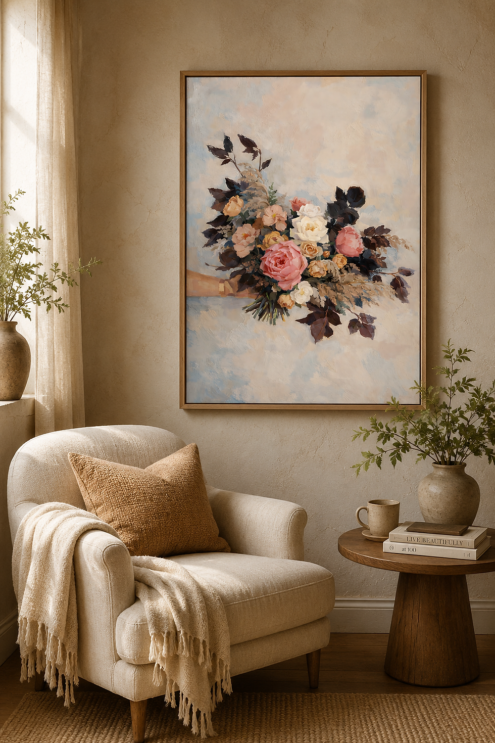 Thumbnail: Peach Floral Bouquet Branches Wall Art Print