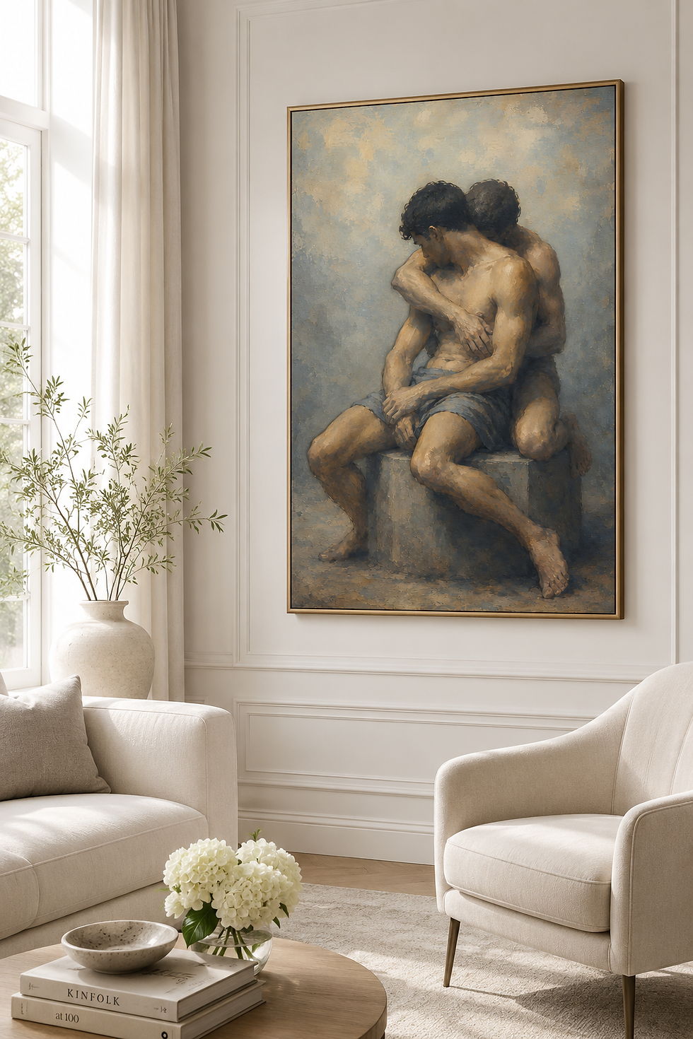 Thumbnail: Embracing Male Figures Painterly Art Print, Romantic Queer Male Wall Art
