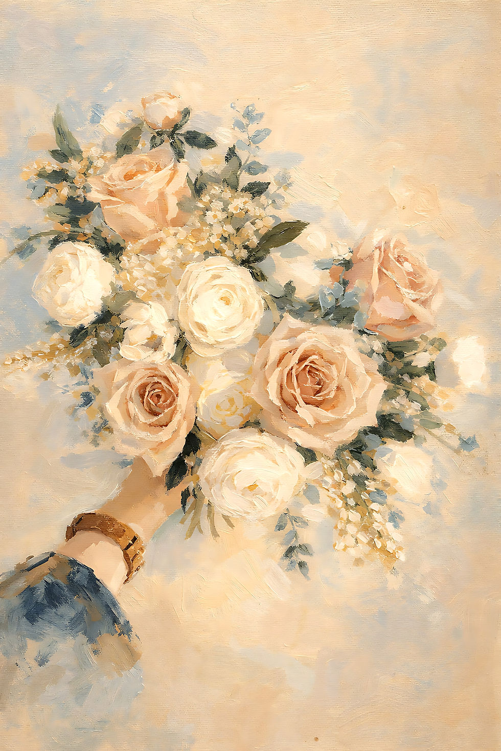 Thumbnail: Cream Rose Bouquet Wall Art Print, Soft Botanical Painting