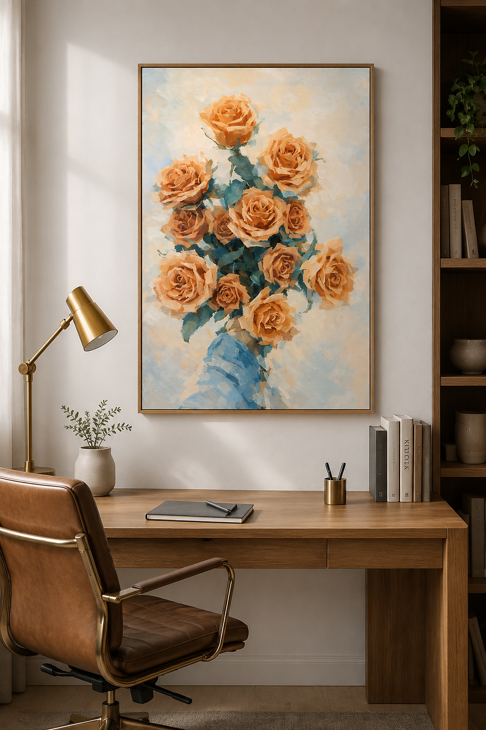 Thumbnail: Golden Rose Bouquet Painterly Wall Art Print, Floral Bouquet Painting