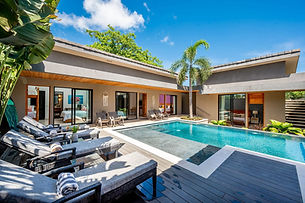 Private pool and sun loungers at Estrella del Mar, a private villa for a retreat in Costa Rica