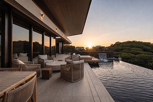 Sunset over the terrace lounge at Villa Solreva, a luxury villa for a retreat in Costa Rica
