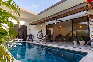 Private pool and open-air living terrace at Casa Solaz, a private villa for a retreat in Costa Rica