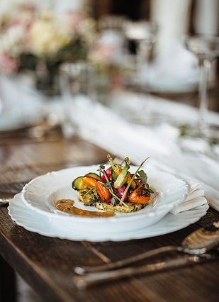 Luxury wedding catering table with seasonal menu