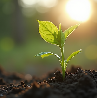 Et-bilde-av-en-grønn-plante-som-vokser-ut-av-jorden-med-sollys-i-bakgrunnen-symboliserer-b